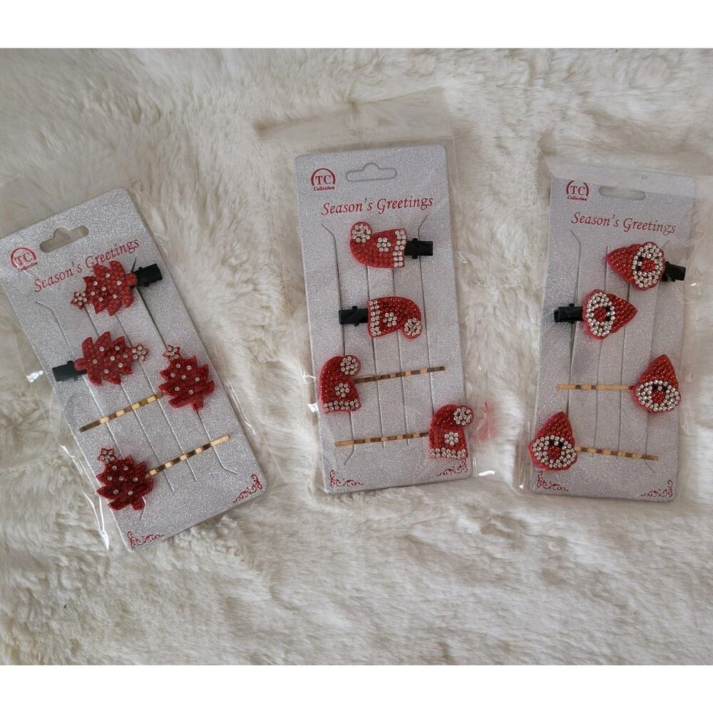 TC Collection Christmas Holiday Rhinestone Hair Clips 3 Packs Stocking Stuffers